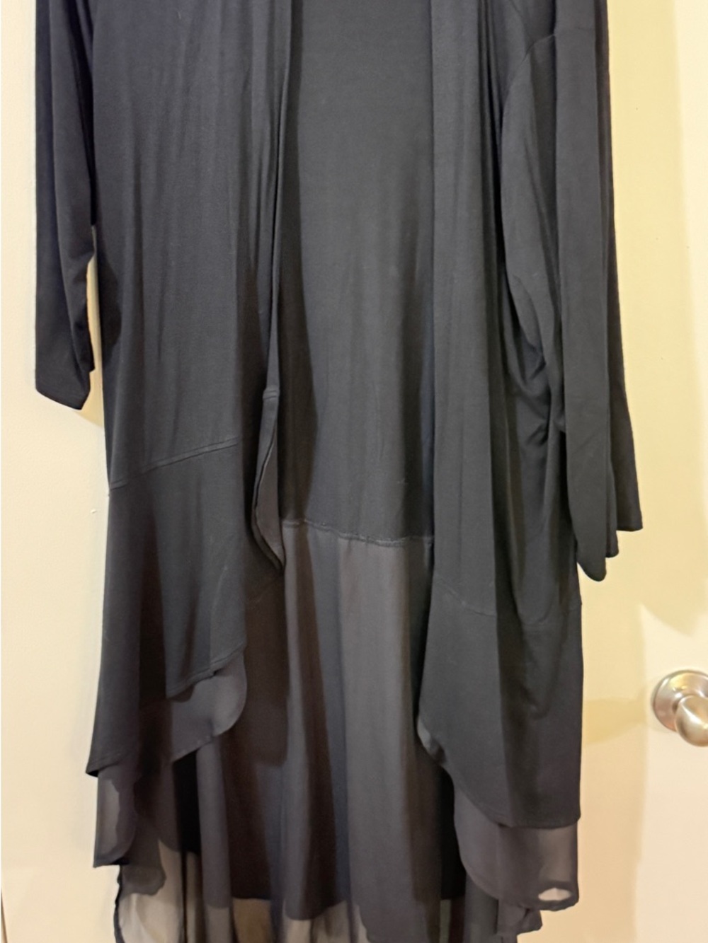 Black Layered Sheer-Hem Cardigan